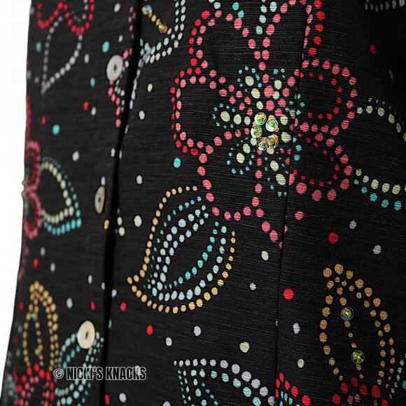 Silk Land Vintage Sequin Floral Blazer Jacket Black Multicolor Silk Size M Retro - Picture 6 of 10